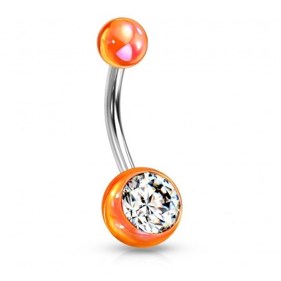 Piercing do pupíku - perleťový lesk a zirkon (oranžový)