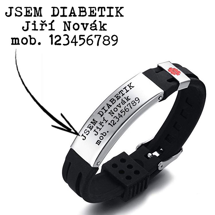 S4U Kaučukový zdravotní náramek s rytinou zdravotních údajů - OPA1746
