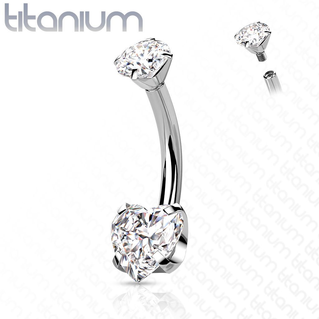 Levně Piercing do pupíku srdíčko - TITAN (čirá) - TIT1176-C
