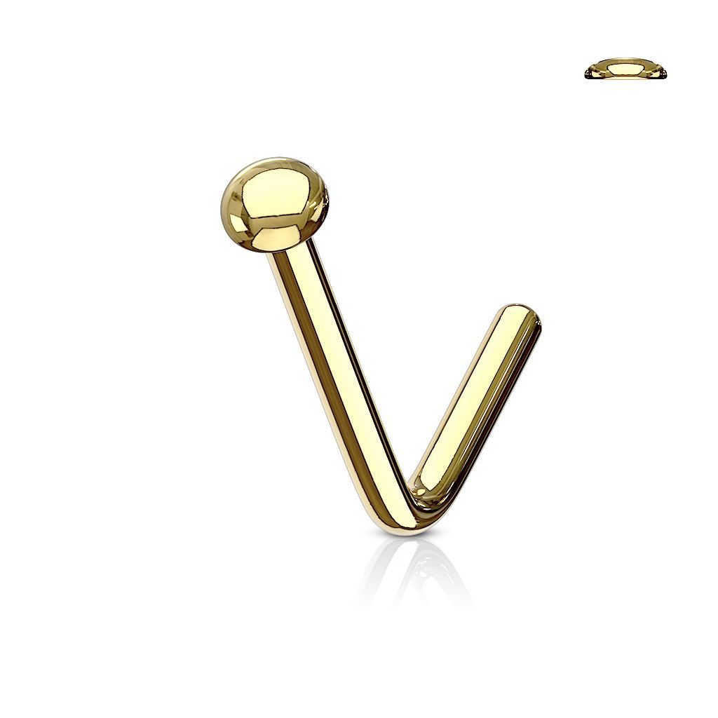 Levně Zahnutý piercing do nosu půlkulička (žluté zlato) - N0076-GD