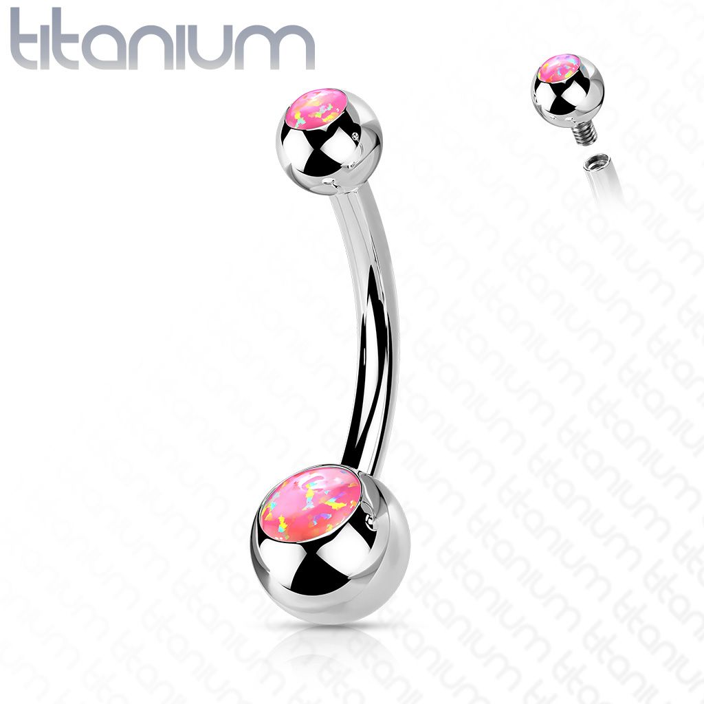 Piercing do pupíku banánek - TITAN, opál (růžová) - TIT1186-OP22