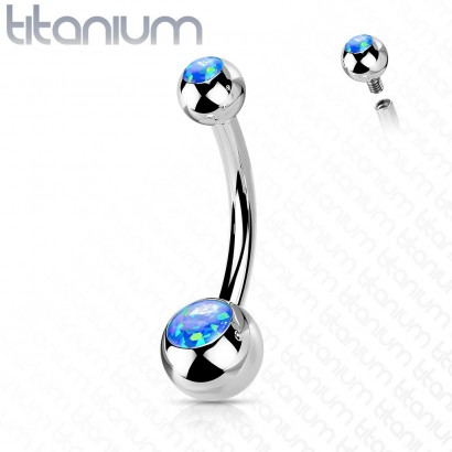 Piercing do pupíku banánek - TITAN, opál (modrá)