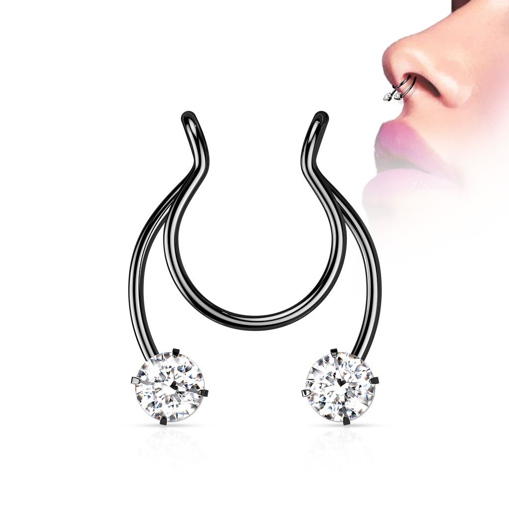 Levně Falešný piercing do nosu - septum (černá) - ST0018-K