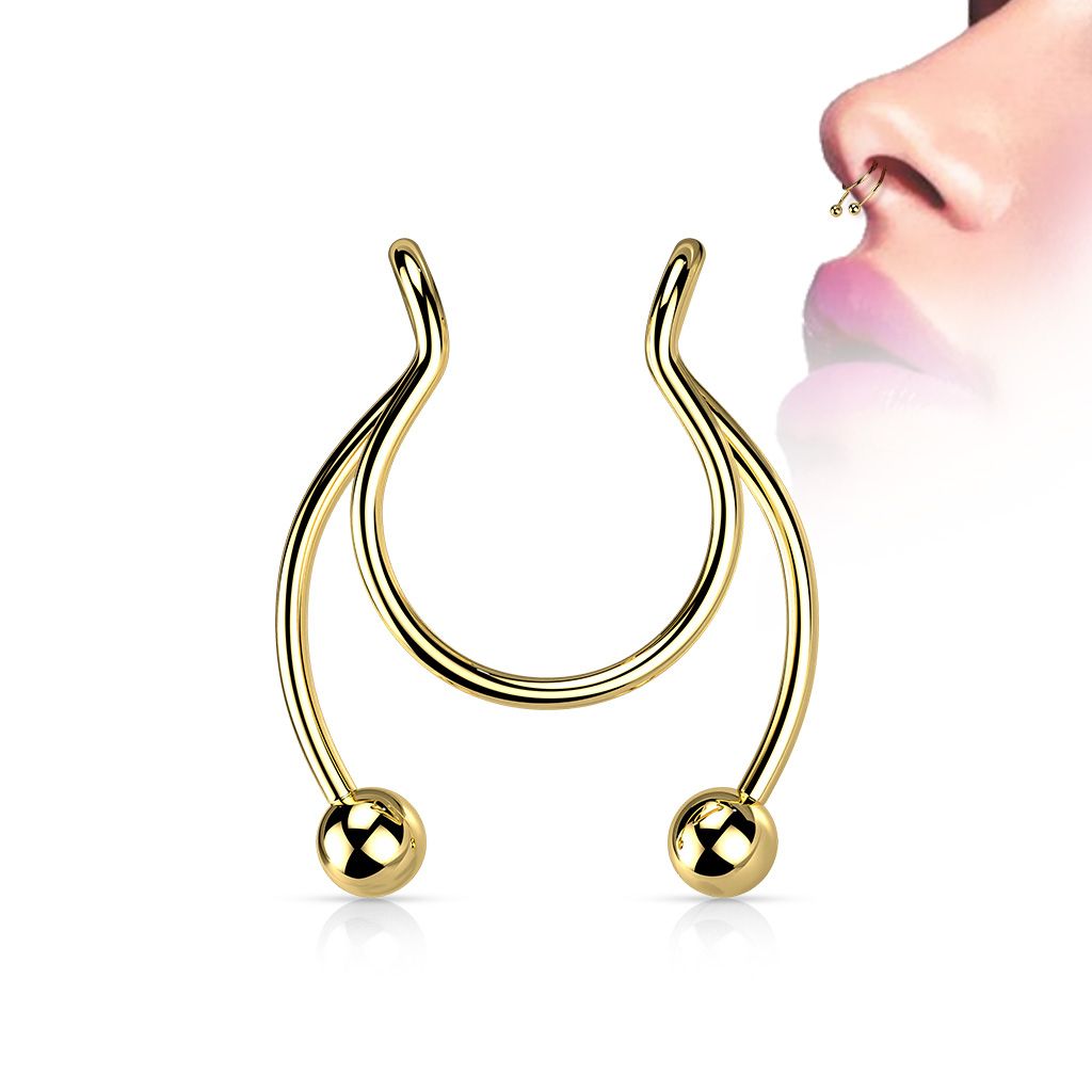 Levně Falešný piercing do nosu - septum (zlatá) - ST0017-GD