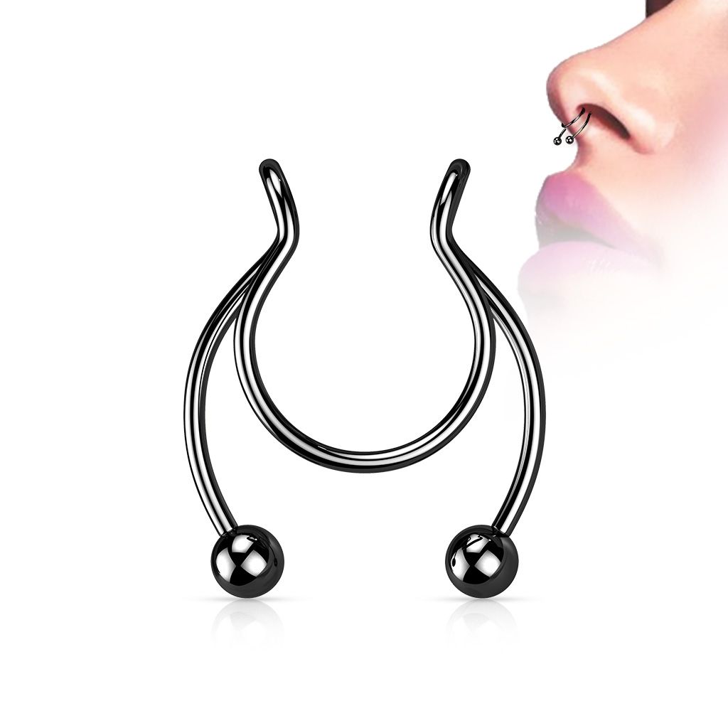 Levně Falešný piercing do nosu - septum (černá) - ST0017-K
