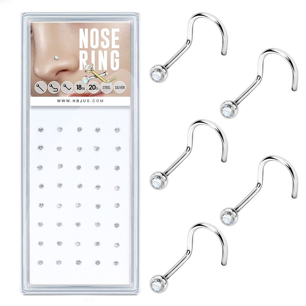 Levně S4U Sada 40ti piercingů do nosu, 2mm zirkon, tl. 1 mm - N0000-21