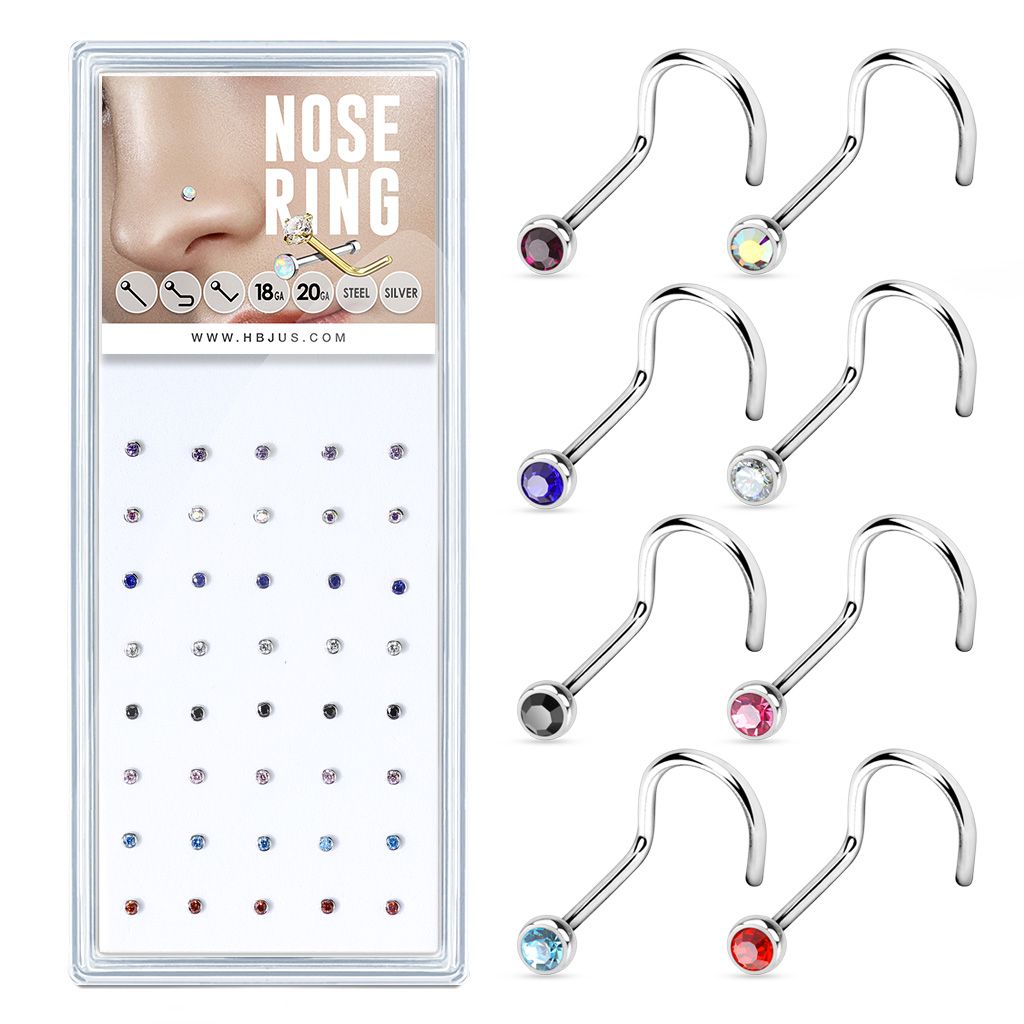 Levně S4U Sada 40ti piercingů do nosu, 2mm zirkon, tl. 0,8 mm - N0000-24