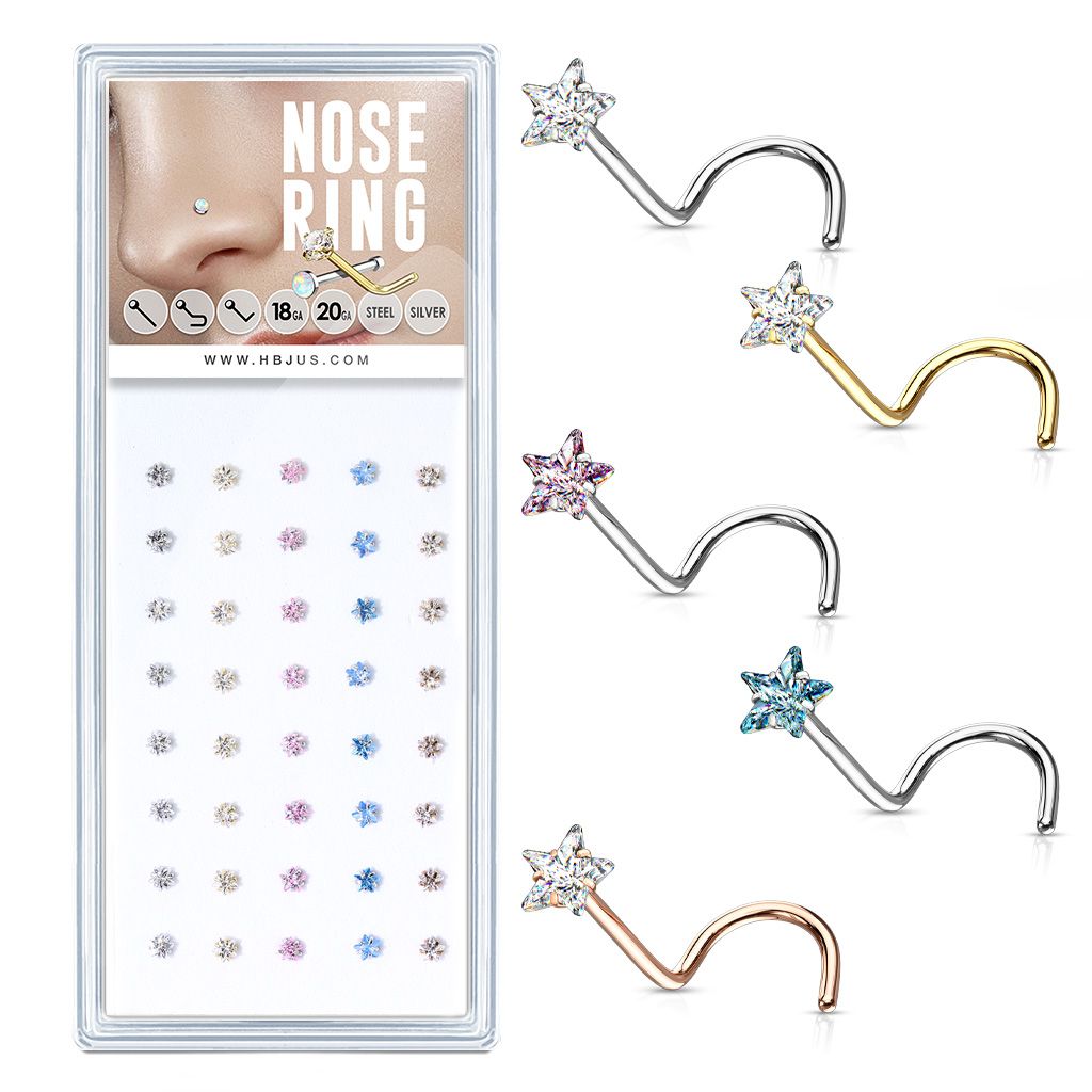 S4U Sada 40ti piercingů do nosu, 3mm zirkon - N0000-18