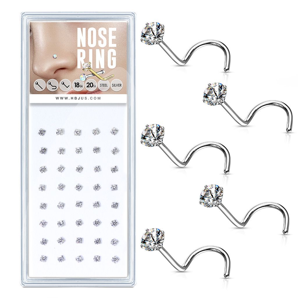 Levně S4U Sada 40ti piercingů do nosu, 2mm zirkon - N0000-09