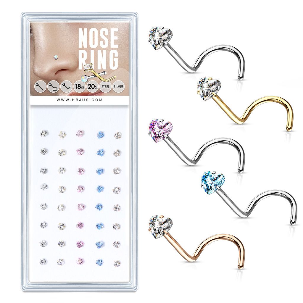 S4U Sada 40ti piercingů do nosu, 3mm zirkon - N0000-20