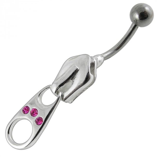 S4U Stříbrný piercing do pupíku - zip (růžová) - BP01007-P