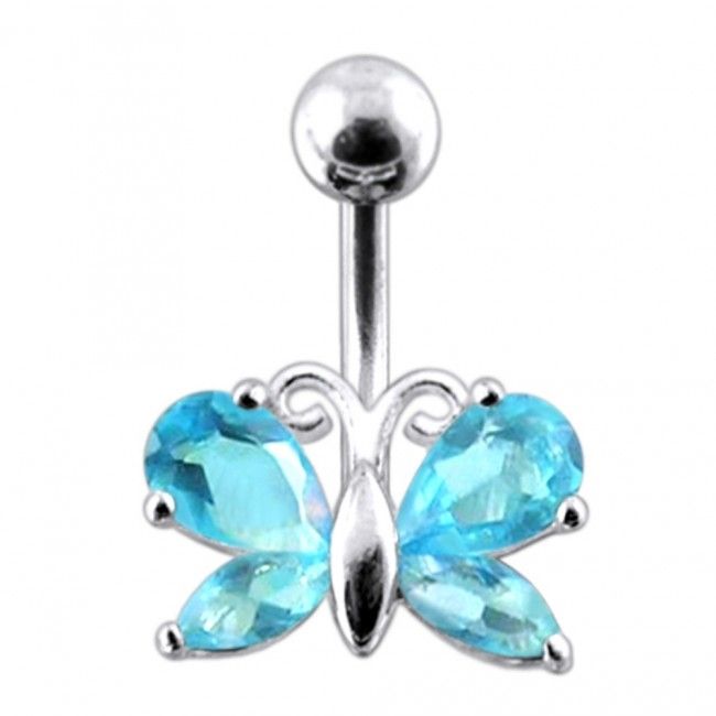 S4U Stříbrný piercing do pupíku - motýlek (tyrkysová) - BP01207-Q