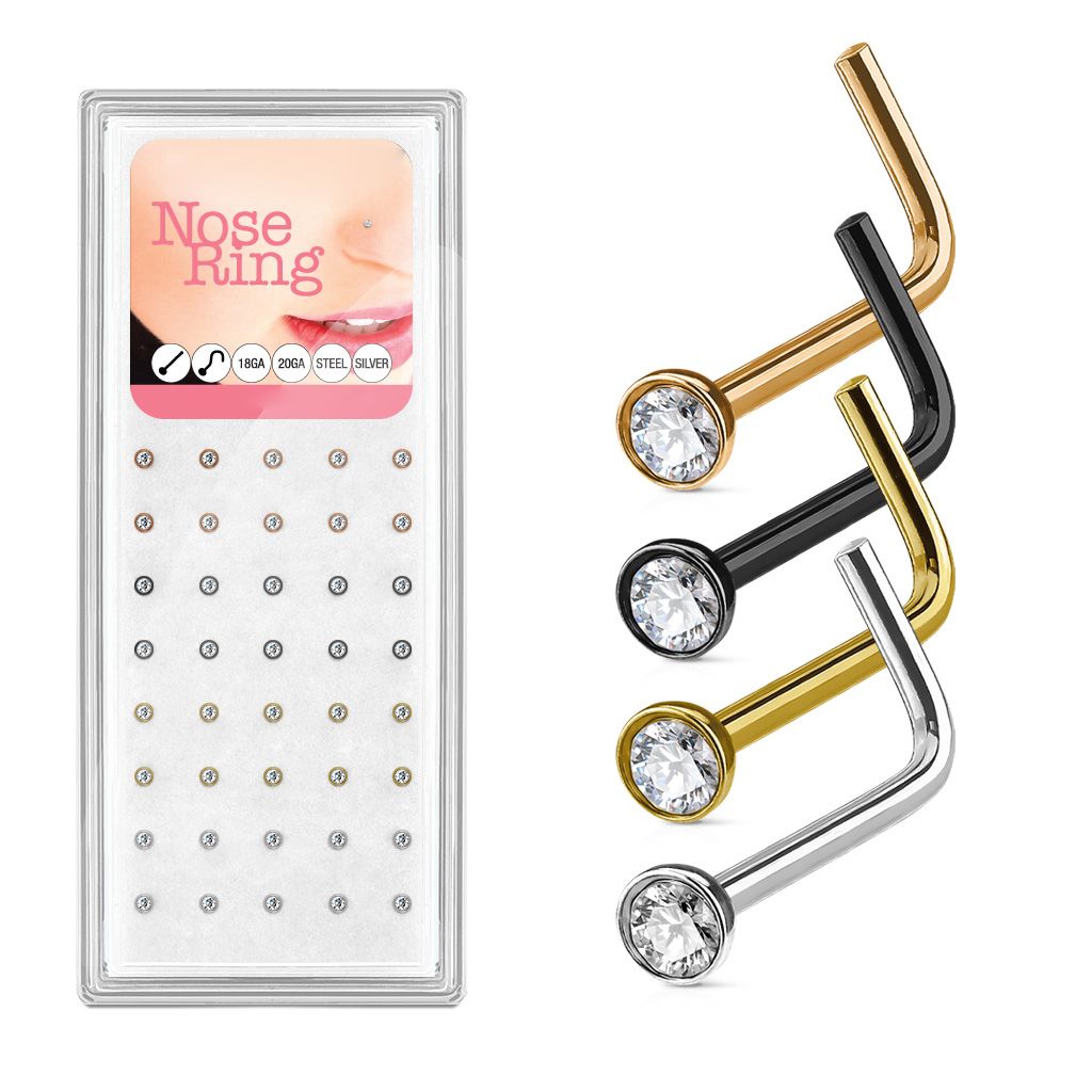 S4U Sada 40ti piercingů do nosu, 2,5mm kámen, tl. 0,8 mm - N0000-40