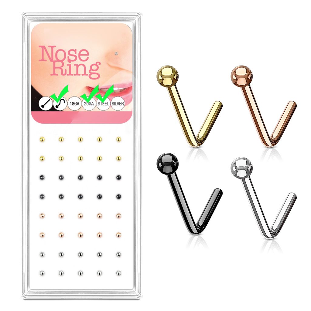 Levně S4U Sada 40ti piercingů do nosu s kuličkou, tl. 0,8 mm - N0000-37