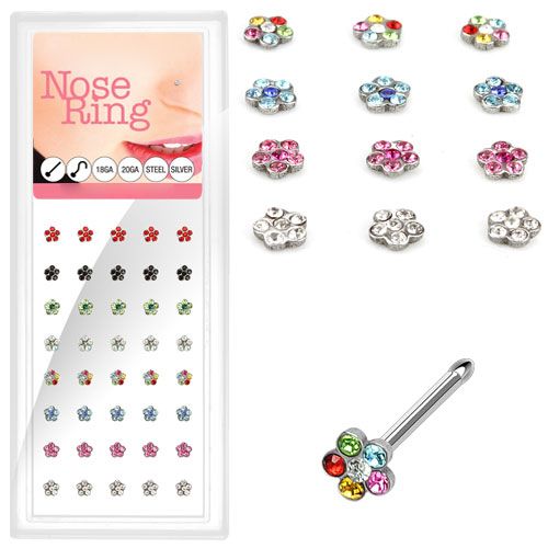 S4U Sada 40ti piercingů do nosu, 4mm kytička, tl. 0,8 mm - N0000-41