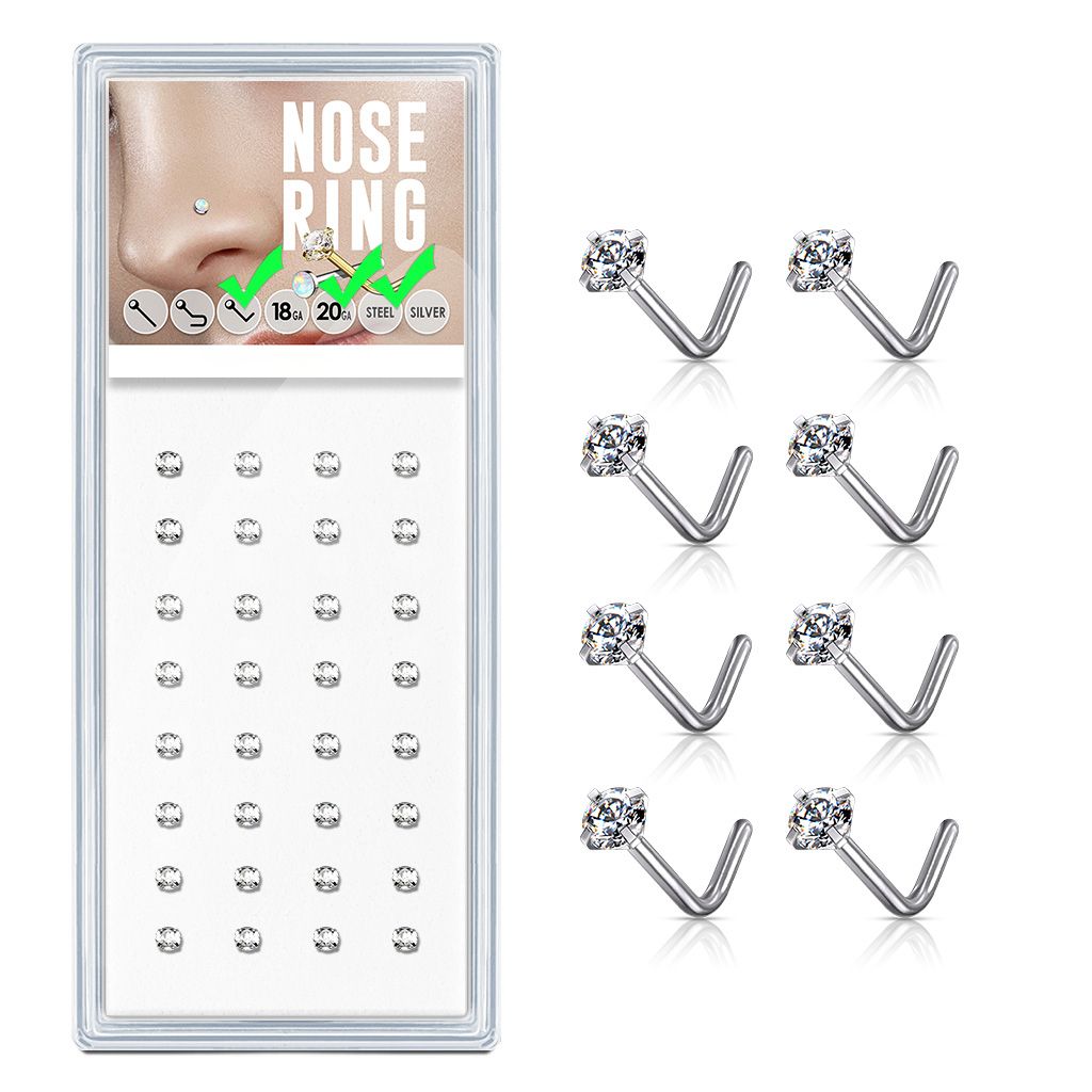 S4U Sada 40ti piercingů do nosu, 2mm zirkon, tl. 0,8 mm - N0000-33