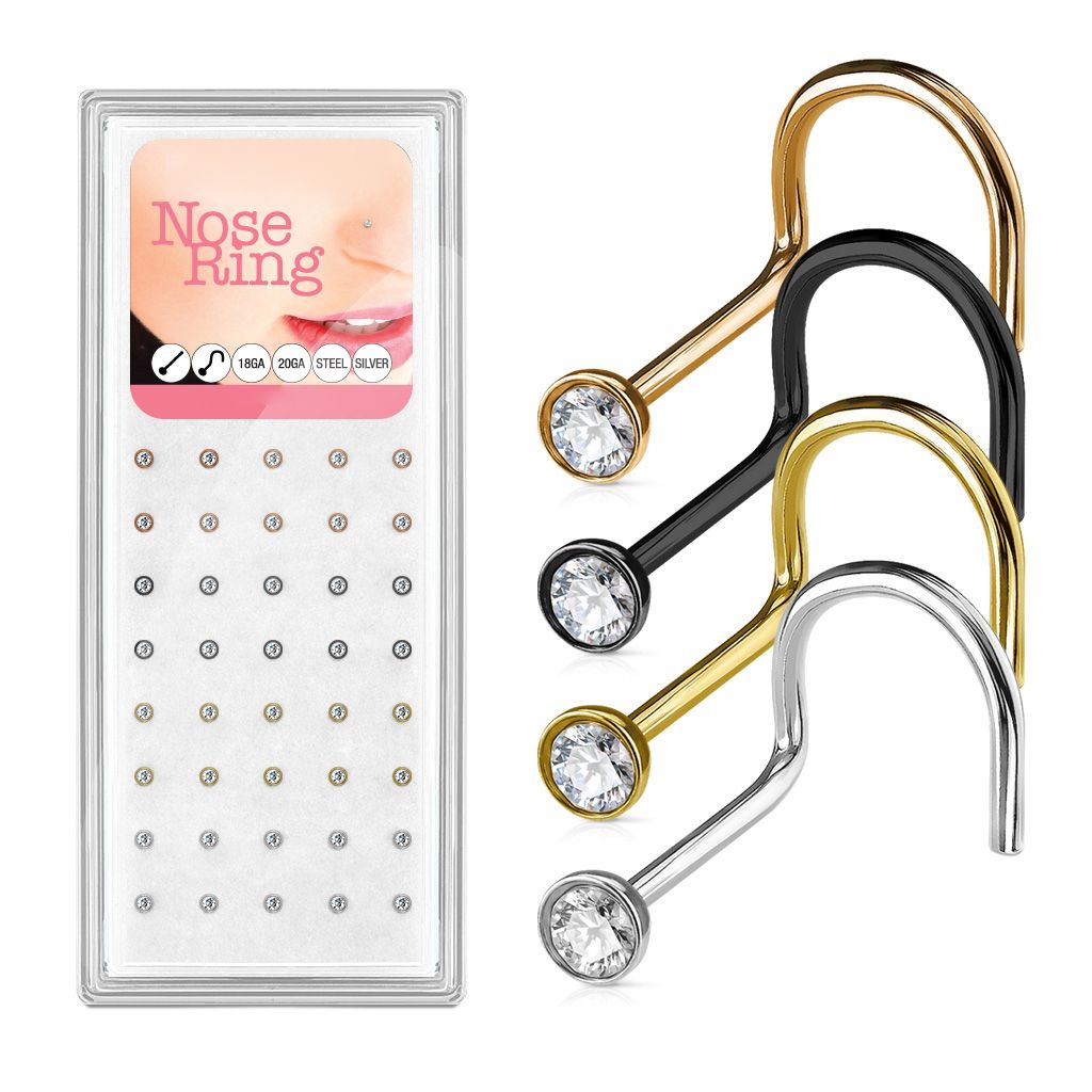 S4U Sada 40ti piercingů do nosu, 2,5mm kámen, tl. 0,8 mm - N0000-42