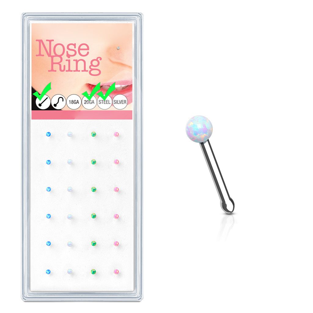 S4U Sada 24 piercingů do nosu, 2,5mm opál, tl. 0,8 mm - N0000-28