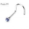 Zahnutý piercing do nosu, zirkon 2,5 mm (světle modrá)