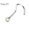 Zahnutý piercing do nosu, zirkon 2,5 mm (duhová)