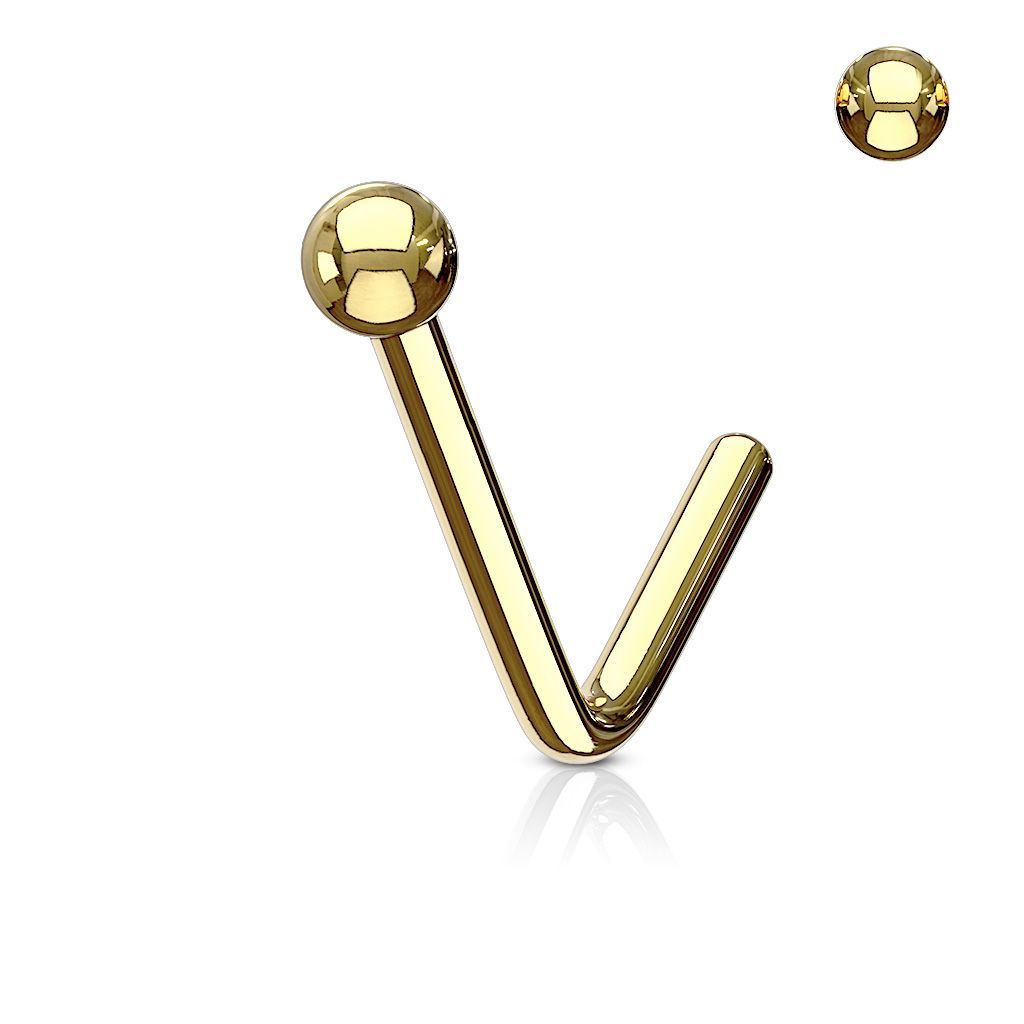 Levně Zahnutý piercing do nosu kulička (žluté zlato)