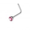 Zahnutý piercing do nosu s kamínkem (růžová)