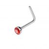 Zahnutý piercing do nosu s kamínkem (červená)