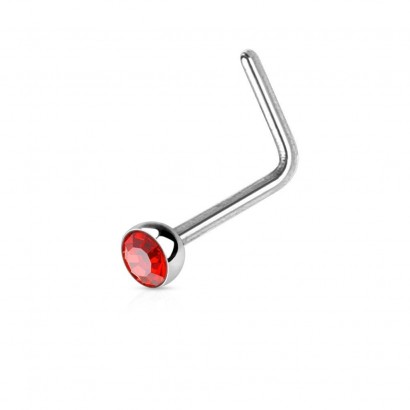 Zahnutý piercing do nosu s kamínkem (červená)