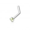 Zahnutý piercing do nosu 2mm zirkon (zelený)