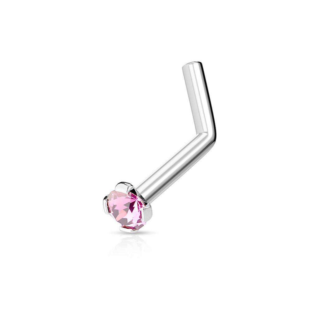 Levně Zahnutý piercing do nosu 2mm zirkon (růžový)