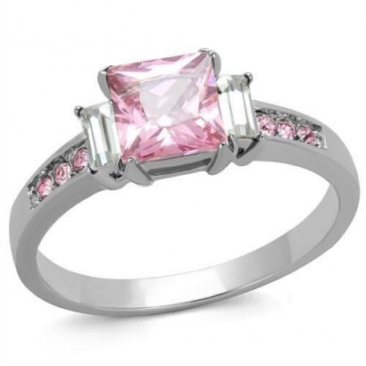 Ocelový prsten s růžovými kameny (52)