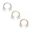 Piercing - podkova s kytičkami, čiré kamínky (rosegold)