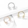 Piercing - podkova s kytičkami, čiré kamínky (rosegold)