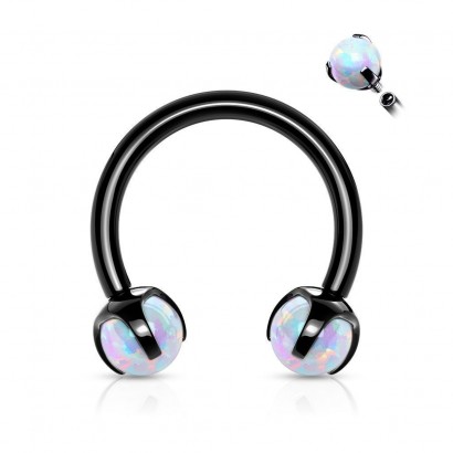 Piercing podkova s opály černá