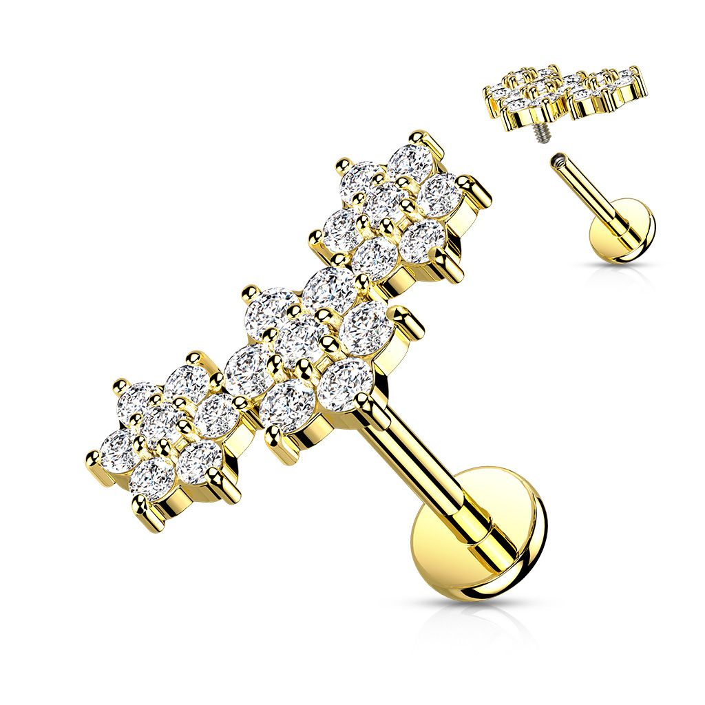 Levně Zlacený piercing do brady s kytičkami 1,2 x 6 mm - LB1102GD-1206