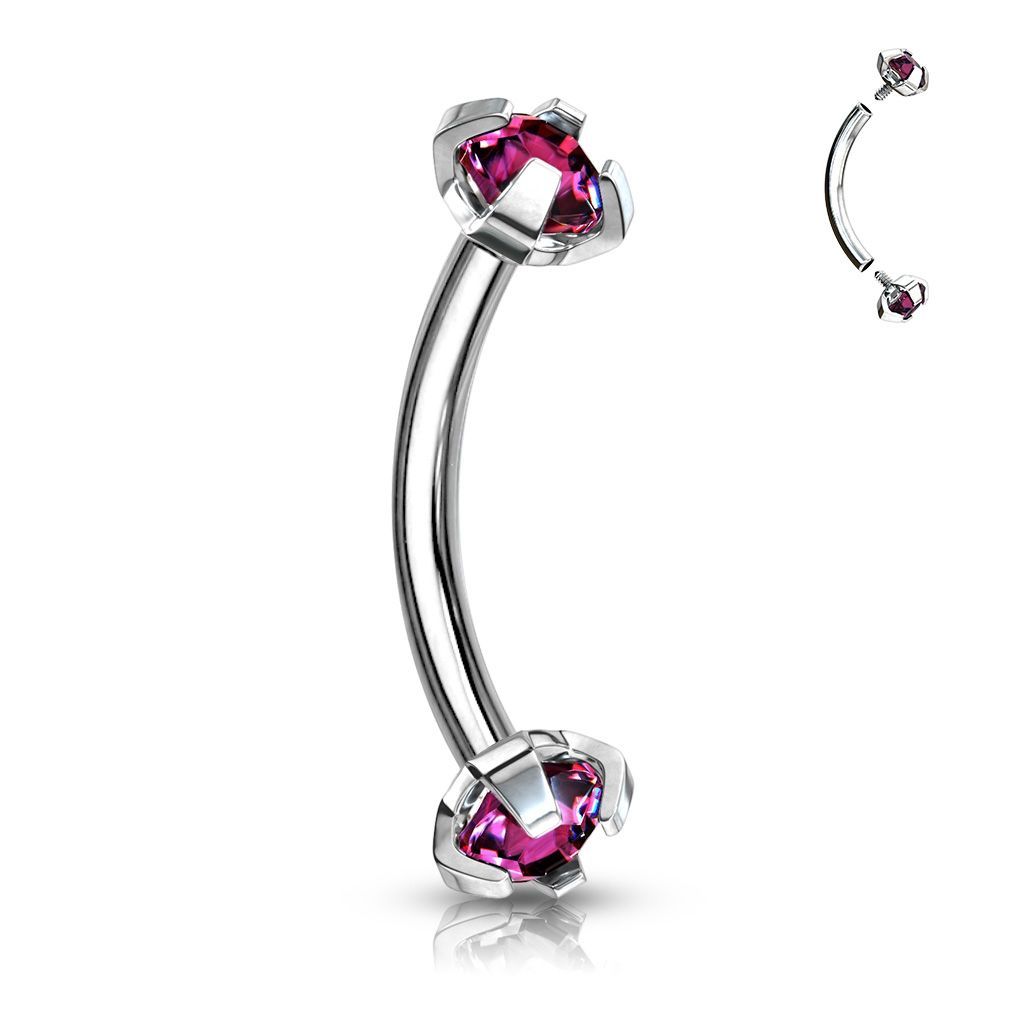 Levně Piercing do obočí s vnitřním závitem (fialová) - OB01005-A
