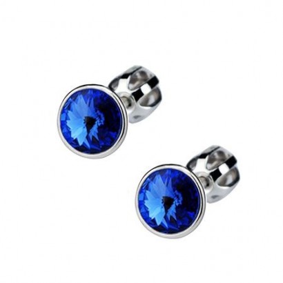 Šroubovací stříbrné náušnice s kameny Crystals from Swarovski® Sapphire