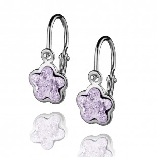 Dětské stříbrné náušnice - kytička, Crystals from SWAROVSKI® Violet