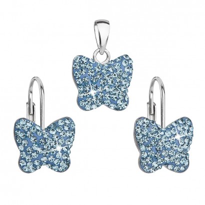 Sada šperků s krystaly Preciosa náušnice a přívěsek modrý motýl 39144.3 aqua