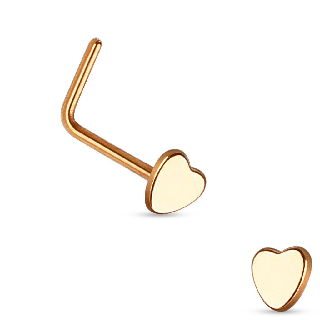 Levně Zlacený zhnutý piercing do nosu - srdíčko - N01154-RD