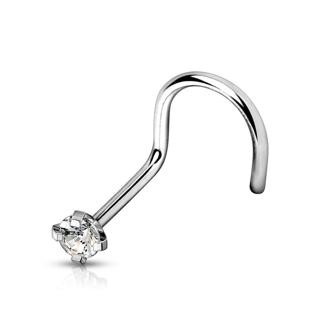 Levně Zahnutý piercing do nosu - titan (čirý 3 mm) - TIT1063C-030