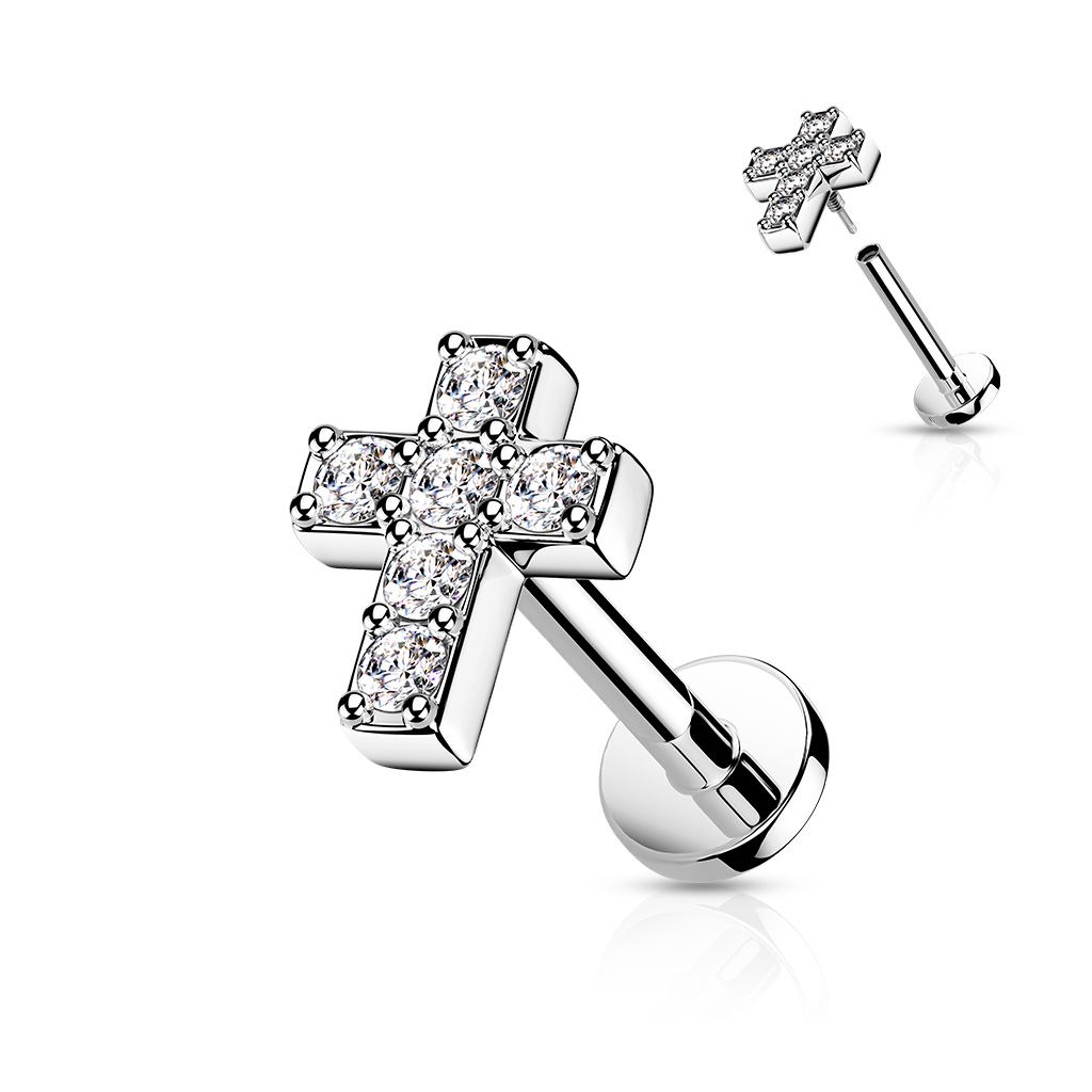 Levně Labreta / cartilage piercing - křížek (1,2 x 8 mm) - LB0039ST-1208