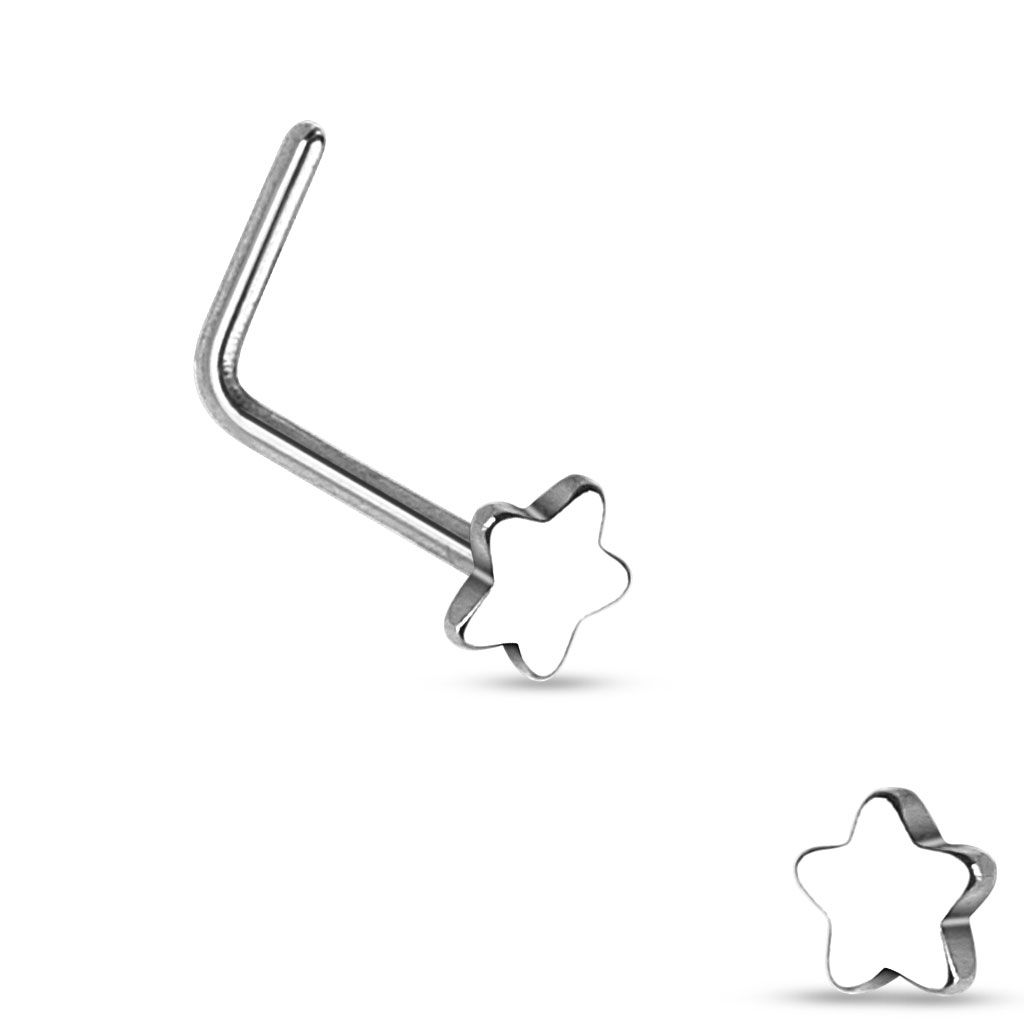 Zahnutý piercing do nosu - hvězda (ocelová) - N01155-ST