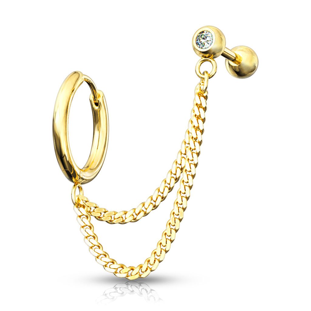 Levně Náušnice + cartilage piercing do ucha (žluté zlato) - CP1071-GD