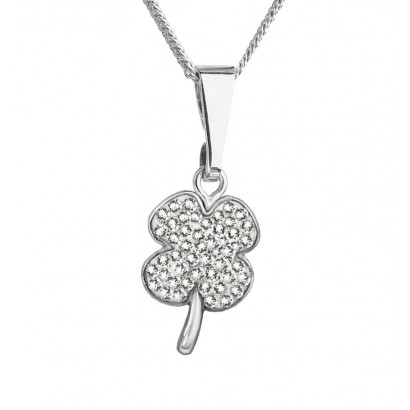 Stříbrný náhrdelník s krystaly Swarovski bílý čtyřlístek 72070.1 crystal 