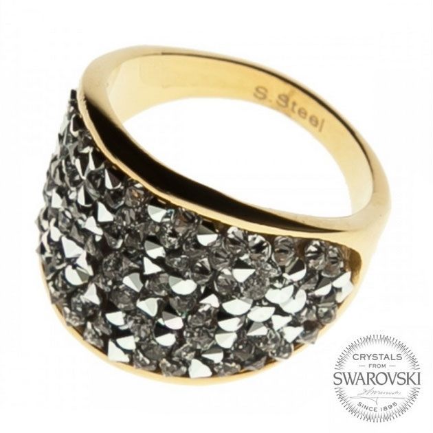 AKTUAL Zlacený ocelový prsten s krystaly Crystals from Swarovski, Crystal - LV1002-CAL-52