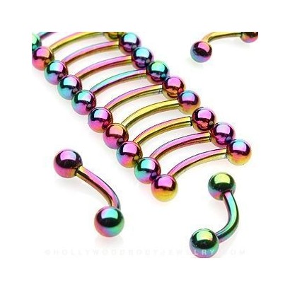 Piercing do obočí, barva duhová (1,2 x 6 mm, 3 mm kuličky)