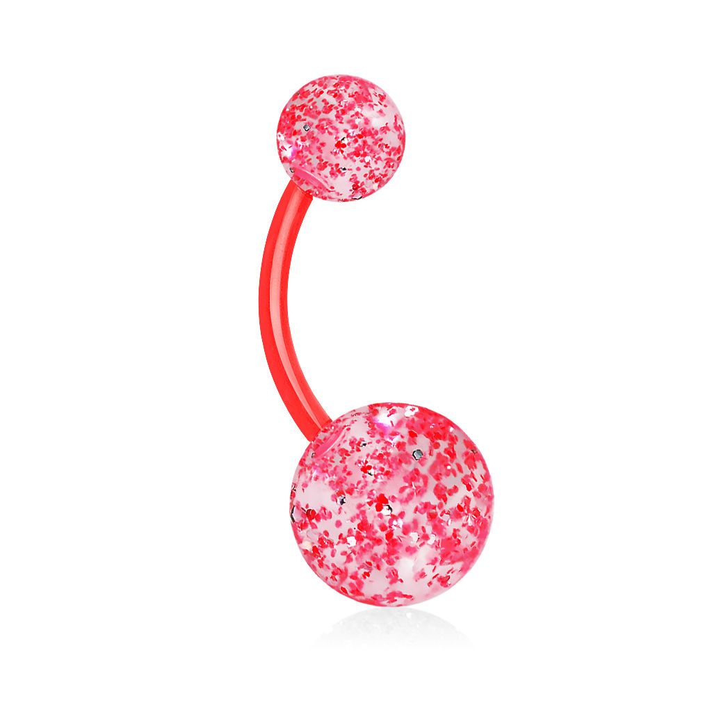 Levně Piercing do pupíku - banánek se třpytkami (červená) - BA01049-R