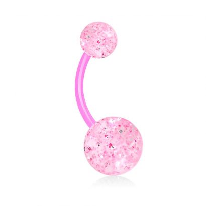 Piercing do pupíku - banánek se třpytkami (růžová)