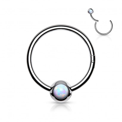 Piercing kruh segment, bílý opál (1,2 x 10 mm)